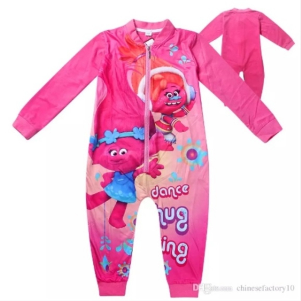 Trolls girls Onsie zipper Cotton Pajama Pink New